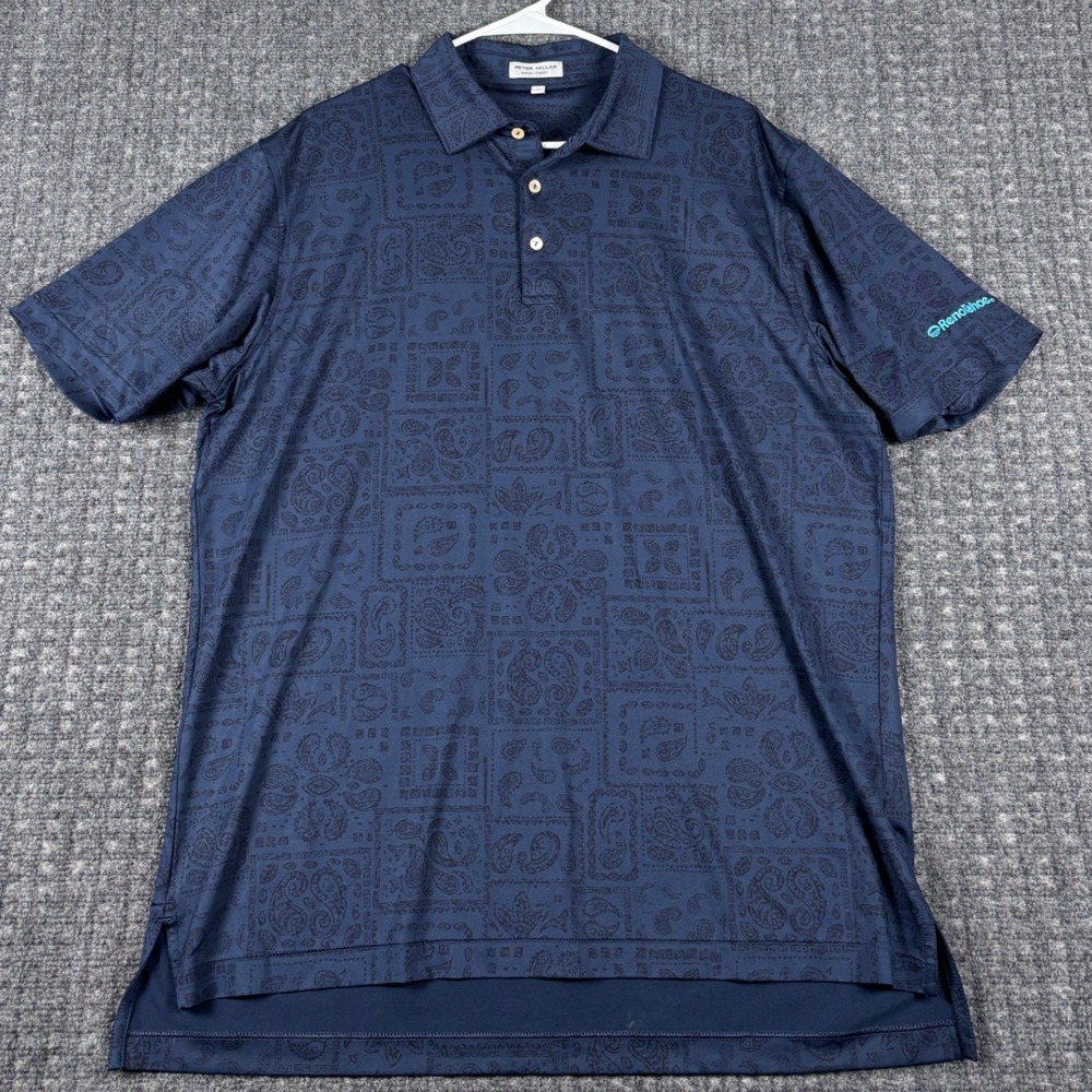 Peter Millar Summer Comfort Polo Shirt Bandana Paisley Large Blue RenoTahoe Logo